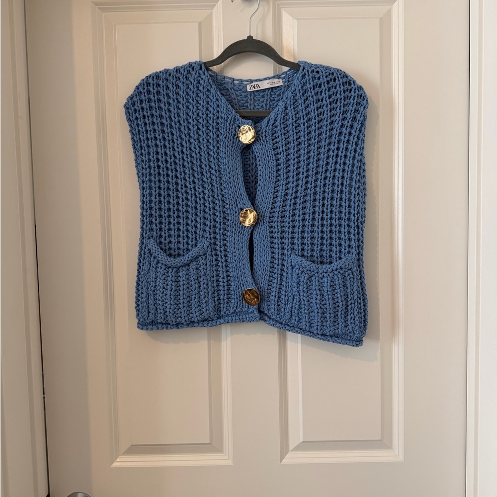 Zara Knit Sweater Vest with Gold Buttons